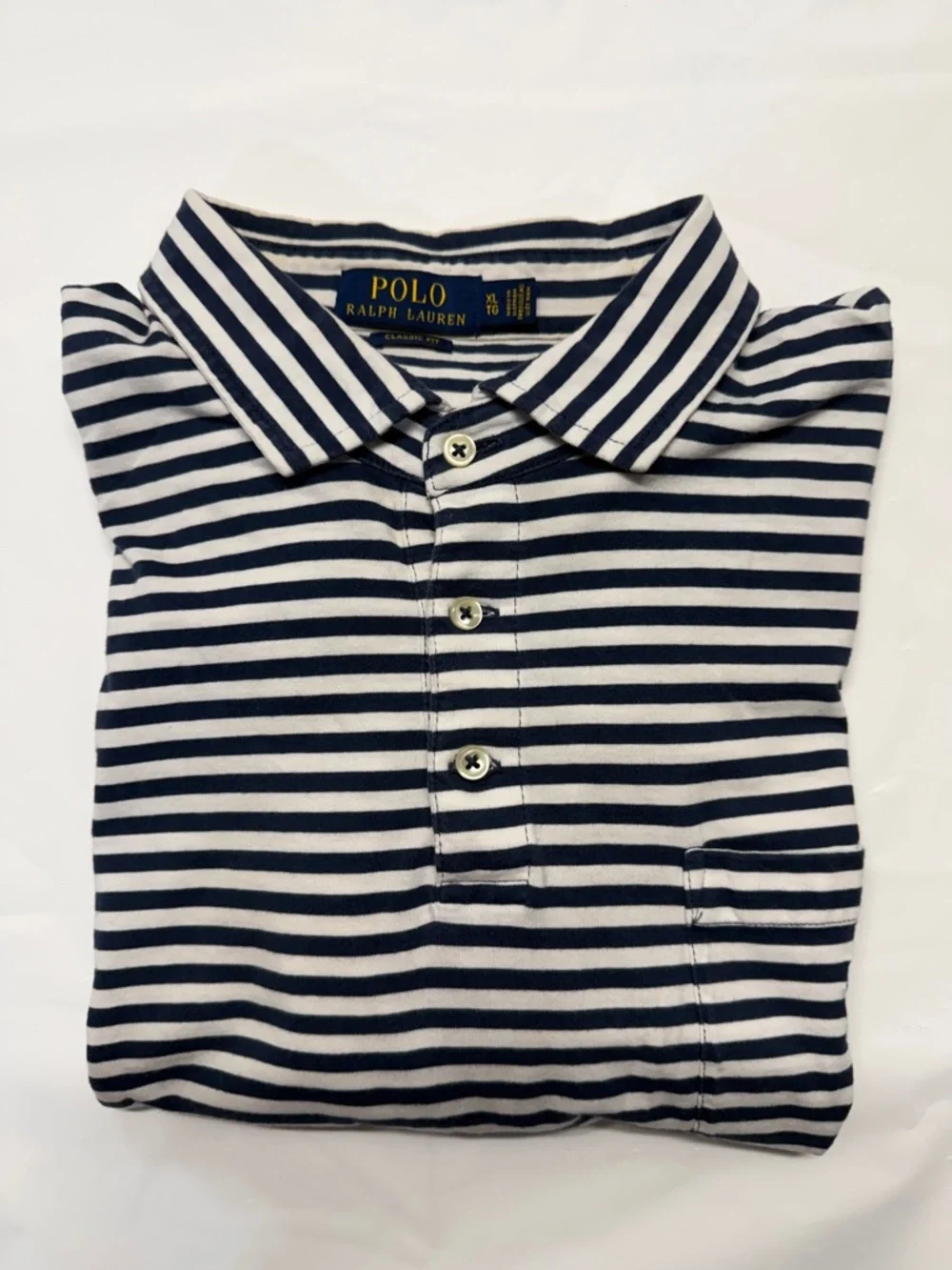 Ralph‎ Lauren Polo Striped Navy and White Cotton Polo Shirt